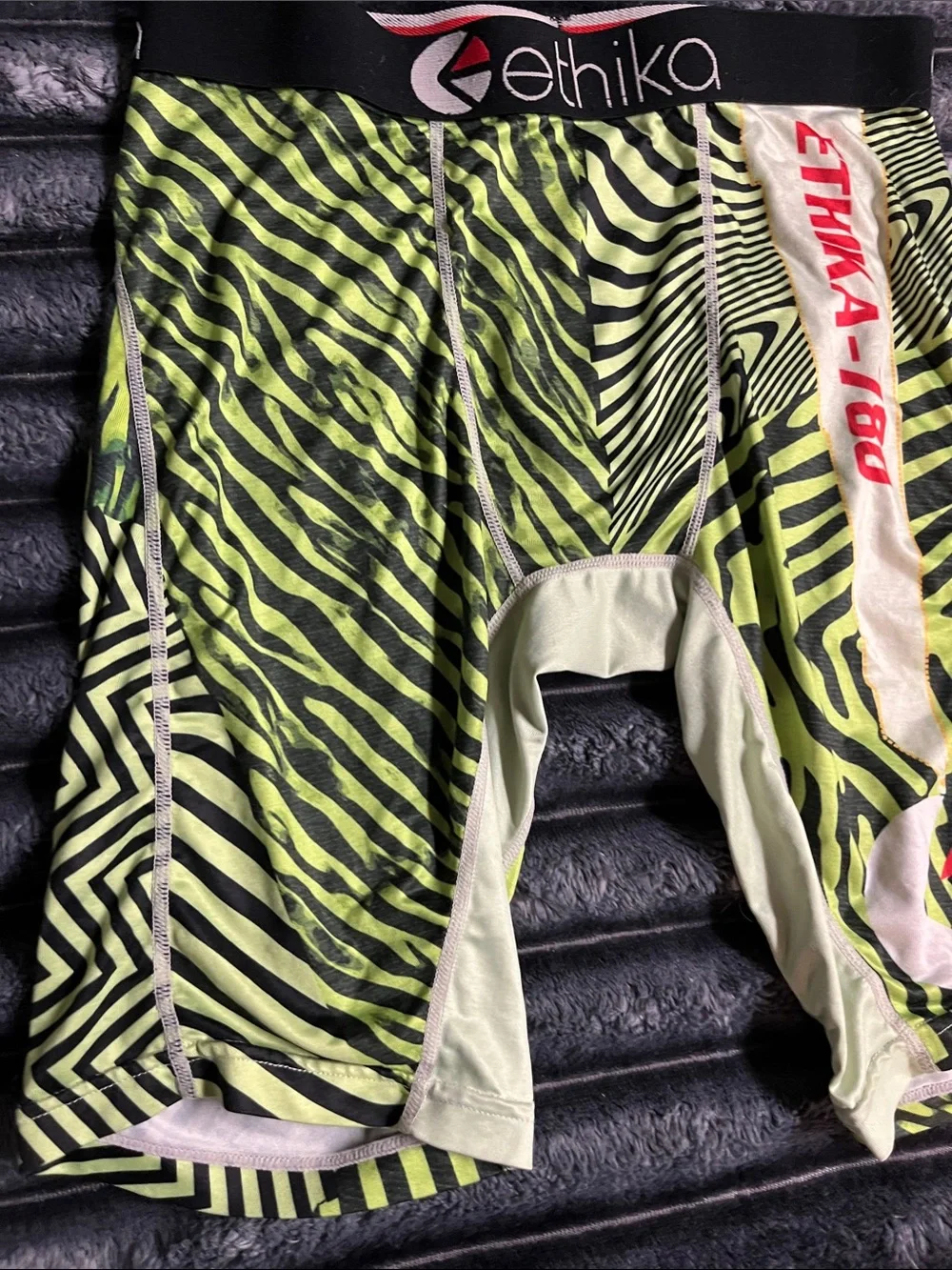 ethika Neon Green Zebra Stripe Performance Boxer Briefs biker workout shorts lrg